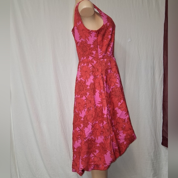 Nina Leonard Pink and Red Floral Mini Dress Retro High Low Bubble - Picture 6 of 16